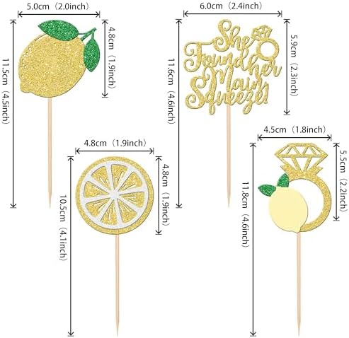 24 PCS Lemon Cupcake Toppers Glitter Lemonade Party She Found Her Main Squeeze Cupcake Picks for Lemon Theme Baby Shower Wedding Engagement Bridal Shower Birthday Party Cake Decorations Supplies