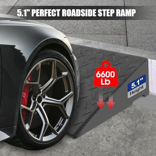 Heavy Rubber Curb Ramps, 5.1" Rise Height, 3 Tons(6600 LB), 2 PC, for Slope Ramps Driveway Curb Sidewalk Threshold, Suitable for Curb, Vehicle, Motorcycle, Bike, Wheelchair (5.1 inch Height, Black)