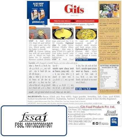 Gits Instant Khaman Dhokla Snack Mix, 2000g (Pack of 4 X 500g Each)