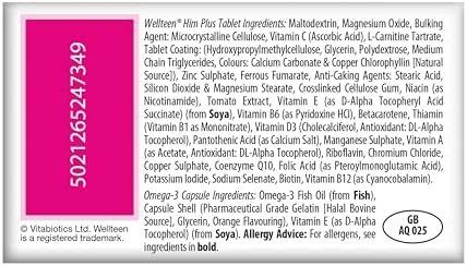 Vitabiotics Wellteen Him Plus Omega-3 - Maximum Nutritional Support for Teenagers and Young Men Ages 13-19 - 56 Tablets and Capsules