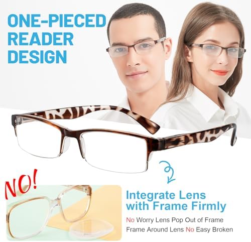 4 Packs Reading Glasses for Women Men Spring Hinge Half-rimmed Readers 1.0 1.5 2.0 2.5 3.0 3.5 4.0