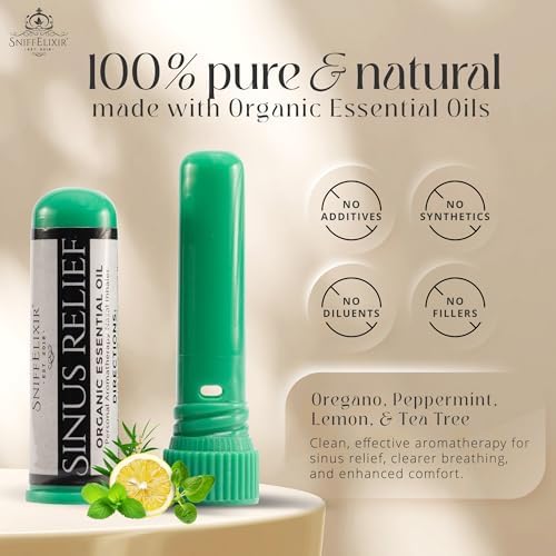 Sinus Relief Aromatherapy Nasal Inhaler Stick – Essential Oil Inhaler Made with USDA Certified Organic Essential Oils, Fresh Clean Cooling Aroma