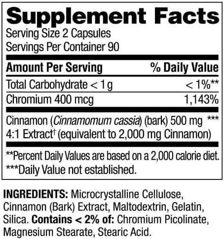 Generic Spring Valley Cinnamon Plus Chromium, 1,000 mg, 180 Count Capsules - Natural Dietary Supplement for General Wellness & + Sticker Dri Store