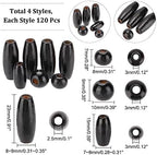 PH PandaHall 480pcs Black Wooden Beads, 4 Styles Natural Wood Beads Dyed Wooden Spacer Beads Round/Oval Loose Beads Tube Beads for Jewelry Making Hair Handmade DIY Craft Farmhouse Decor
