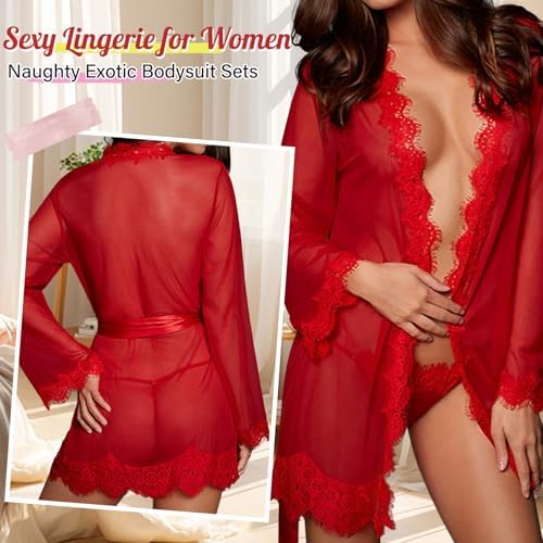 Lingerie for Women Sexy Lingerie and Panty Sets Robes 2 PCS Lace Sexy Pajama Sleepwear Nightgowns Outfits for Women