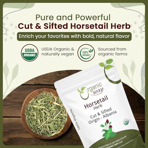 Organic Way Horsetail Herb Cut & Sifted (Equisetum arvense) - Herbal Tea | European Wild-Harvest | Kosher & USDA Certified | Vegan, Non-GMO & Gluten Free | 100% Raw from Albania (2 Ounce (Pack of 1))