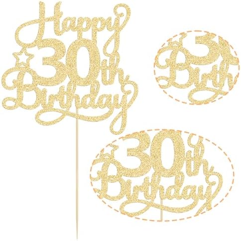 1 Pack Happy 30th Birthday Cake Topper Gold Glitter 30 & Fabulous Cheers to 30 Years Old 30th Birthday Cake Pick for Celebrating 30th Birthday Anniversary Party Cake Decorations Supplies