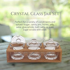 Badash Crystal Glass Jar Set - 10-Piece Glass Jars with Lids, Spoons, and Wood Stand for Jam, Honey, Spice, or Condiments - Ideal for Salad Dressing & Sauce