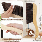 6 Pieces Wooden Hand Broom, Soft Bristle Dust Brush with Long Wood Handle, Cleaning Brush for Furniture, Car, Sofa, Bed, Fireplace, Bench, Counter, Clothes, Household Cleaning, Brown