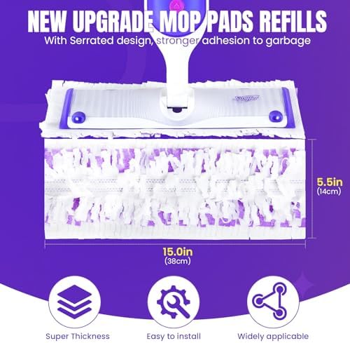 60 Count Power Mop Pads for Swiffer PowerMop 500+ Strips Multi-Surface Refill Pad Disposable Spray Mopping Pads Head Refills for Floor Cleaning (Quick-Absorb, No Residue & Disposable)