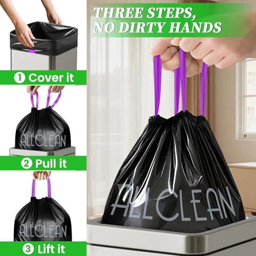 Trash Bags 15 Gallon Tall Kitchen Drawstring Garbage Bags,Fit 13-15 Gal Bins,Extra Strong&Leak-Proof,Unscented&Recyclable Trash Can Liners for Home Office Industrial Bathroom Garden Lawn(Black)