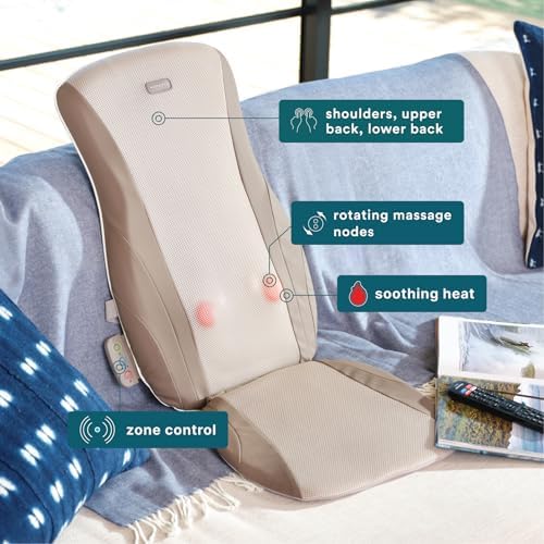 Homedics Shiatsu Back Massage Cushion with Adjustable Speeds and Comforting Heat Fits Most Chairs, Brown, 1 Count