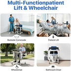 Patient Lift Transfer Chair for Home, 440lbs Capacity,Equipped with a Hydraulic Lift Bar, Commode, and Dining Table，4 in 1 Shower Chair with 180° Split Seat, for Elderly Transfer to Bed/Toilet