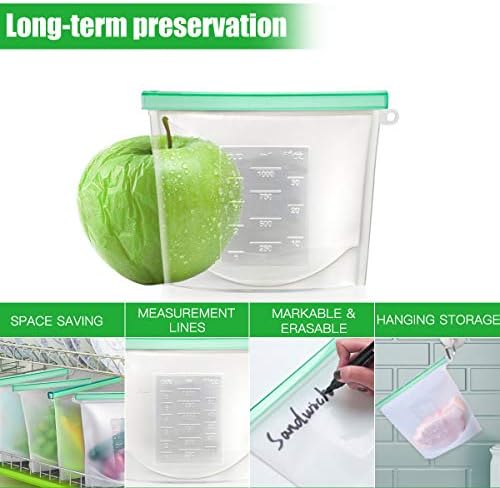 【Upgrade】Cadrim Reusable Extra Thick Silicone Food Storage Bags - 6 Packs Zipper Freezer Bags For Marinate Meats Sandwich, Snack, Cereal,Fruit Meal Prep, Leakproof, Dishwasher-Safe Lunch Storage Bags