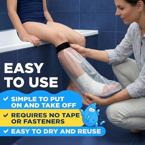 100% Waterproof Cast Covers for Shower Leg Kids - Tight Seal - Reusable Child Half Leg Cast Protector with Non-Slip Bottom - Knee, Ankle, Foot - Post Surgery Bandage & Dressing Bag for Wounds & Burns