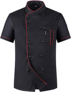 Men's Chef Coat Uniform Short Sleeve Cook Jacket Restaurant Kitchen Work Breathable Clothes