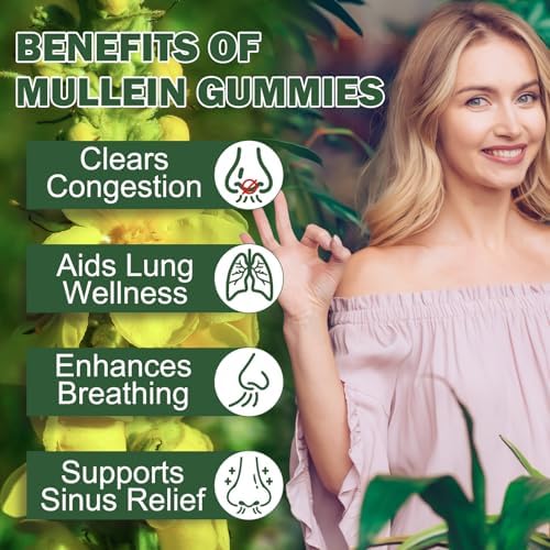 Mullein Gummies for Lung Detox, 2000mg Mullein Leaf Extract for Respiratory & Digestive & Immune Support w/Quercetin, Bromelain, Elderberry & Marshmallow, Vegan 120 Gummies