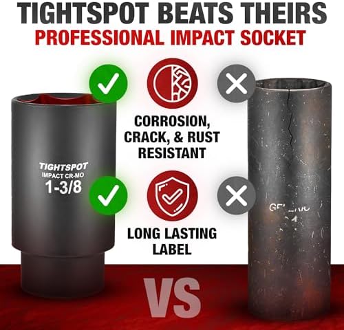 TIGHTSPOT 1/2 Inch Drive - 1 3/8 Inch Deep Impact Socket with Anti-Rounding 6 Point Design, Heat-Treated CRMO Steel