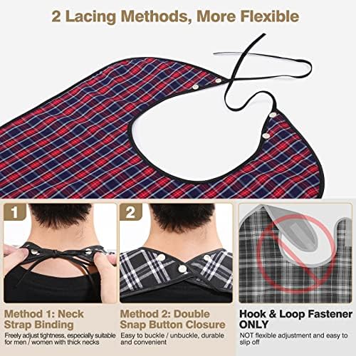 Adult Bibs, 3 Pcs Washable Clothing Protector with Crumb Catcher for Eating, Reusable Waterproof Large Feeding Adult Bibs for Men Women Elderly Senior, Black/Red/Blue