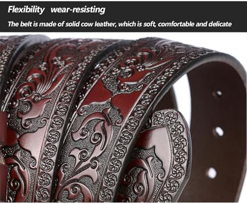 Men's Leather Ratchet Embossed Belt Adjustable Western Cowboy Waist Strap Leather Belt,Black,125cm/waist:38"~41"
