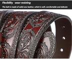 Men's Leather Ratchet Embossed Belt Adjustable Western Cowboy Waist Strap Leather Belt,Black,125cm/waist:38"~41"