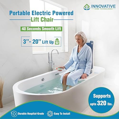 AquaLift Electric Bath Lift Chair for Bathtub | Height Adjustable Riser for Seniors, Elderly | IP68 Waterproof | 320 LBS Capacity | Rechargeable Battery