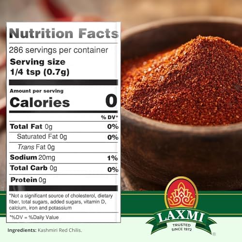 LAXMI Kashmiri Chili Powder - Authentic Low Heat Indian Red Chili Seasoning- NON-GMO - 14 oz Cooking Spice