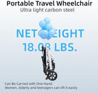 Wheelchairs for Adults Lightweight Foldable – Ultra Lightweight Transport Wheelchair, Portable Folding Transfer Chair for Seniors, Adolescents and Children, Narrow Wheelchair for Tight Spaces & Travel