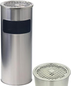 Japard Outdoor Ashtray Trash Can, Stainless Steel Garbage Can, Round Commercial Waste Bin Container Receptacle for Office, Hotel Silver