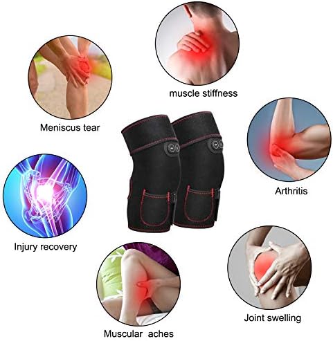 Heated Knee Brace Wrap, 3 Adjustable Heat and Vibration Massager for Arthritis Knee Pain Relief Massaging Knee Pad with AC Adapter (No Battery)