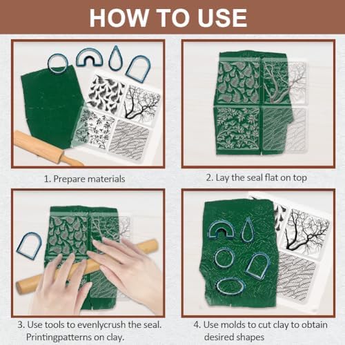 CHGCRAFT Fern Branches Leaves Polymer Clay Texture Sheets Plants Clay Modeling Pattern Pad Clay Mat for DIY Jewelry Making Craftwork and Printing Patterns Polymer Clay Earrings Tools,5.5x5.5Inch