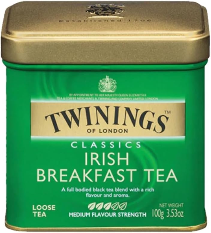 Twinings Irish Breakfast Loose Tea, 3.53 Ounce Tin (Pack of 1), Smooth, Flavourful, Robust Black Tea Leaves, Caffeinated, Enjoy Hot or Iced