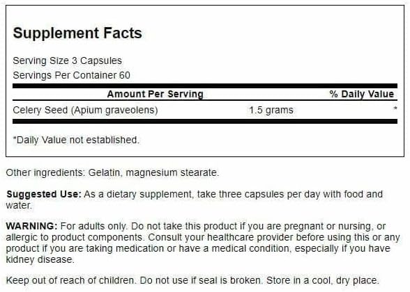 Swanson - Celery Seed Maximum Strength - Antioxidant Support (500 mg 180 Capsules)(1 Pack)
