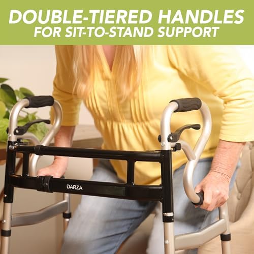 Darza R-Style Narrow Walkers with Storage Bag - Width Height Adjustable Walker, Lightweight Folding Walkers for Seniors Handicapped & Disabled, Up to 350 lbs