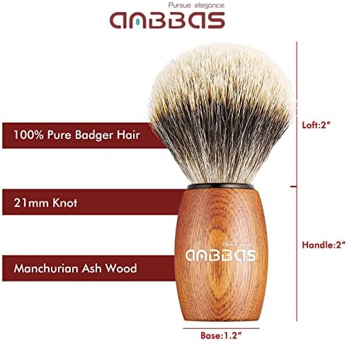 Anbbas Badger Hair Shaving Brush with Wood Handle,Large Soap Bowl,Stainless Steel Shaving Stand and 3.5 oz Natural Shaving Soap Puck Refill for Men