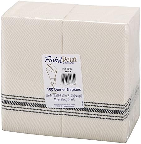Hoffmaster FP1112 FashnPoint Black and White Dishtowel Printed Dinner Napkin, Ultra Ply, 15 1/2" x 15 1/2", 1/8 Fold (8 Packs of 100)