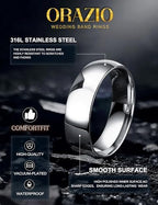 ORAZIO Stainless Steel Rings for Men Women 6MM 8MM Wedding Band Rings Silver/Black/Gold Domed High Polished Basic Wedding Bands Comfort Fit Size 6-14