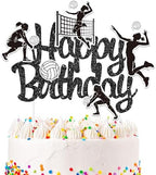 Volleyball Cake Topper Volleyball Happy Birthday Theme Party Decoration Glitter Black Sports Cake Decor Sport Ball Cake Pick for Girls Player Celebration Baby Shower Supplies