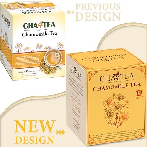 Cha4Tea 36-Count Pure Chamomile Herbal Tea Pods Compatible with Keurig Brewers - Bedtime/Sleep-well/Nightly Calm/Relaxing Tea