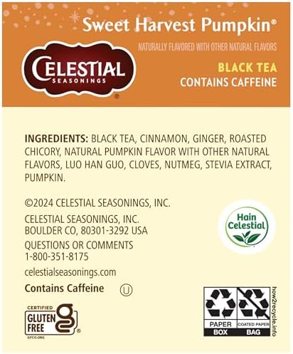 Celestial Seasonings Tea Bags Sweet Harvest Pumpkin Black Tea 18 Count