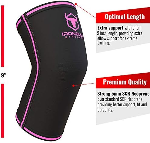 Elbow Sleeves 5mm (1 Pair) - High Performance Elbow Sleeve Support for Weightlifting, Weight Training & Powerlifting - Best Compression Straps - for Men and Women (Small, Black/Pink)