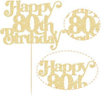 Gyufise 1Pc Happy 80th Birthday Cake Topper Glitter Happy Birthday Cake Pick Cheers to 80 Years for 80th Anniversary Wedding Party Cupcake Decorations Supplies Gold