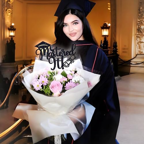 Miss Onederful Mastered it Cake Topper, Happy Master's Degree/You Did It, Congrats Grad Graduate, Master Graduation Party Decorations Supplies, Black Glitter