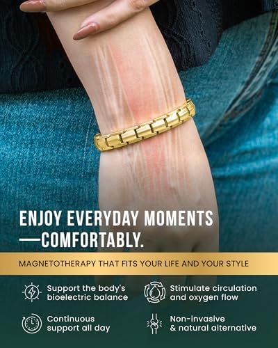 MagnetRX® Magnetic Bracelets for Women - EllipseMAX 5X Strength 5,000 Gauss Magnets - Designed in USA & PATENT PENDING - Premium Titanium Womens Magnetic Bracelet & Adjustable Length (Gold)