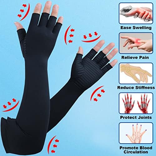 Copper Long Arthritis Gloves - Copper Infused Extra Long Fit Compression Glove for Women & Men Computer Typing, Carpal Tunnel and Support Wrist Hands Pain Relief,1 Pair (Medium)