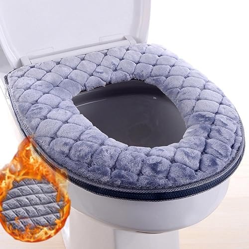Soft Toilet Seat Cushion Washable and Comfortable Toilet Seat Cover Pads Reusable Thicker Warmer Cover Pads with Zipper (Grey)