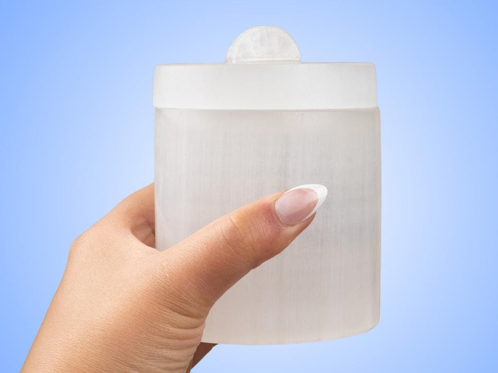 Selenite Crystal Jar with Lid – Crystal Holder for Jewelry, Keepsakes, Cleansing & Charging – Natural Selenite Bowl for Crystals, Reiki, Meditation, Protection, Spiritual Decor Gift