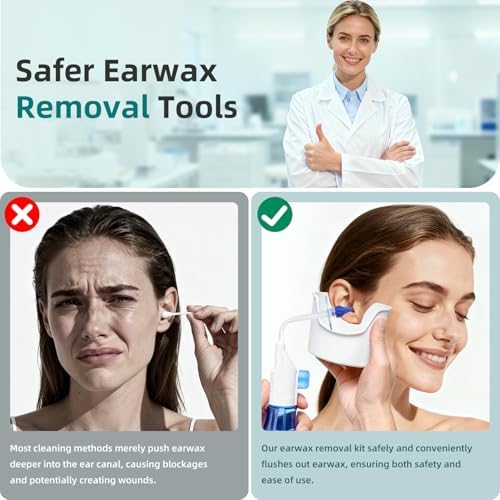 QISXROVY Ear Wax Removal Tool, Ear Cleaning Kit, Safe Ear Irrigation Flushing System for Adults & Kids, Large (50pcs accs), Transparent