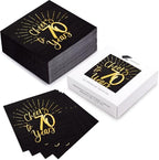 WRAPAHOLIC 50Pcs 70th Birthday Napkins - 3-Ply Disposable Paper Cocktail Napkin, Black and Gold Foil Cheers to 70 Years - 5 x 5 In