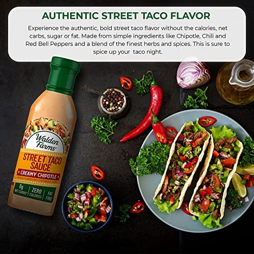 Walden Farms Street Taco Sauce Creamy Chipotle – Calorie-Free, Gluten-Free, Low Carb, Keto-Friendly, Sugar-Free, Smoky Chipotle Flavor – 12 oz Bottle